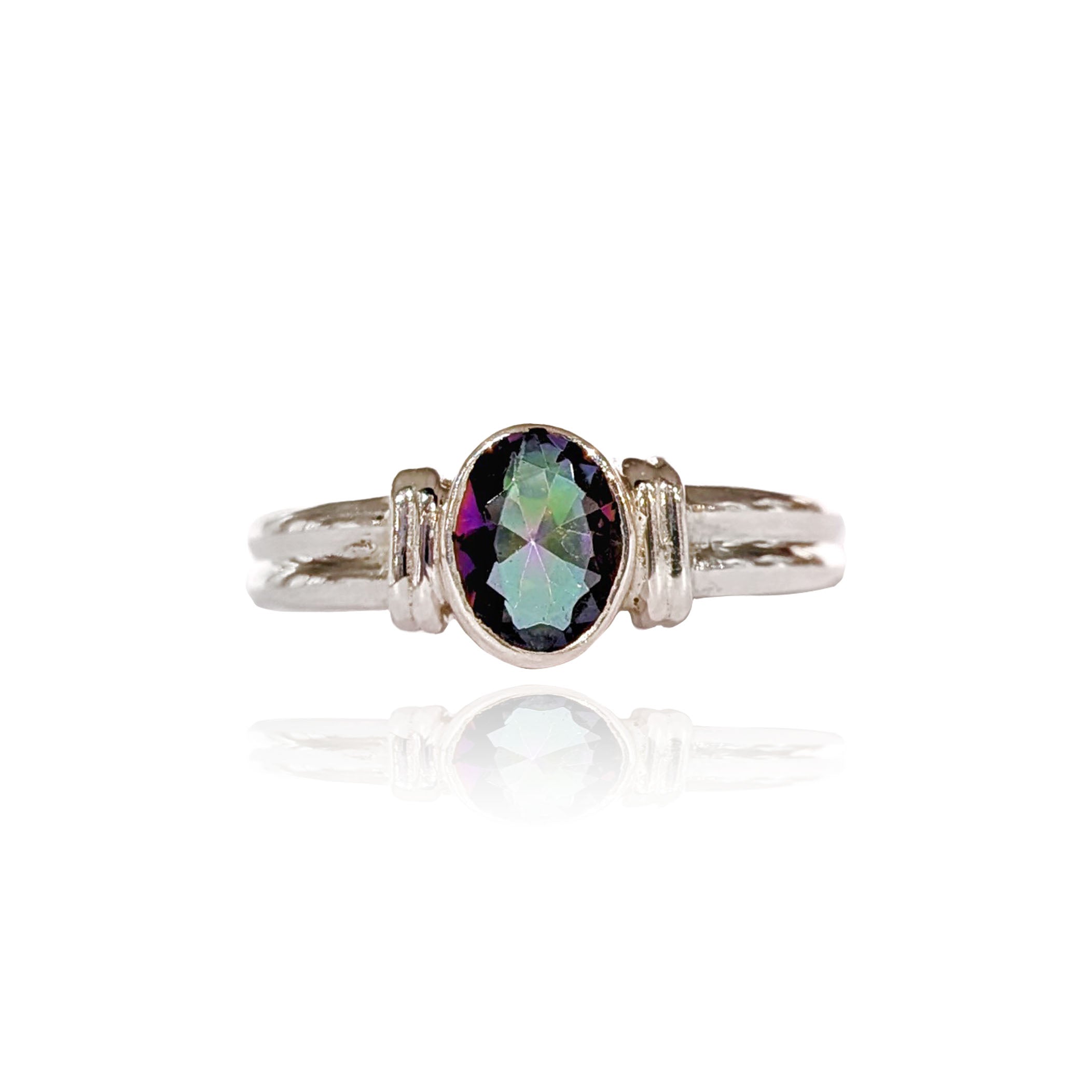 Mystic Topaz twin band sterling silver ring