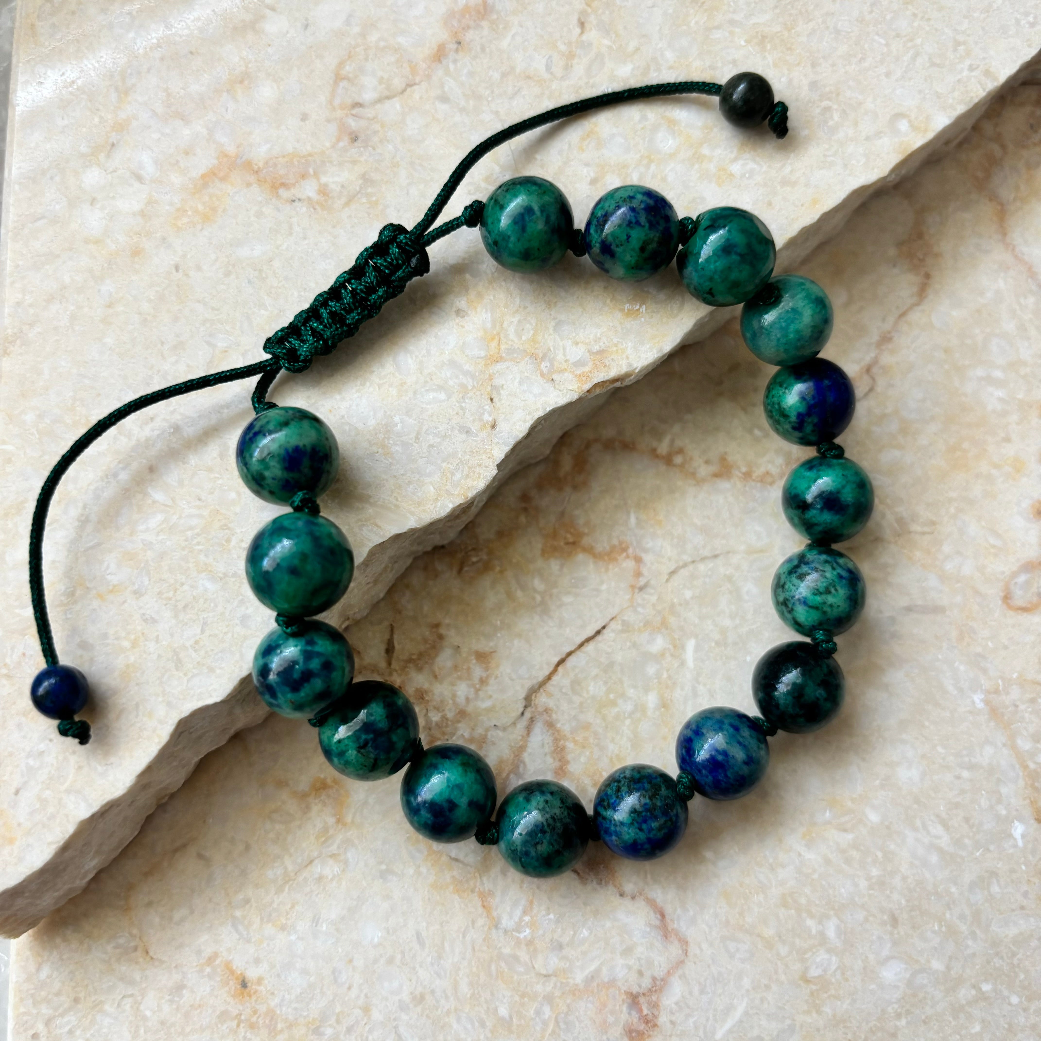 Azurite Adjustable Unisex Bracelet 10mm in luxury gift box with crystal keepsake card