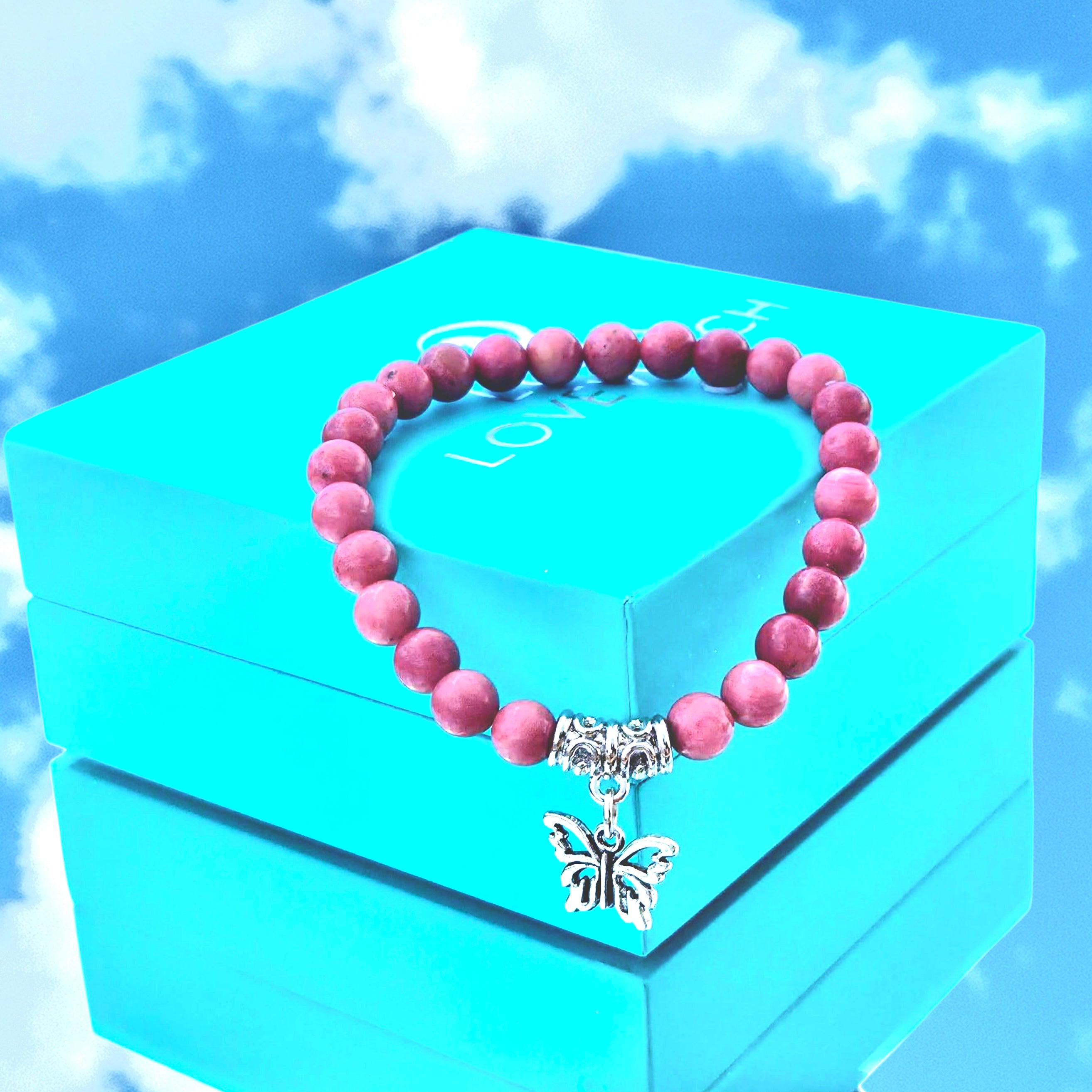 Luna Lovewitch Rhodonite Butterfly polished bead bracelet