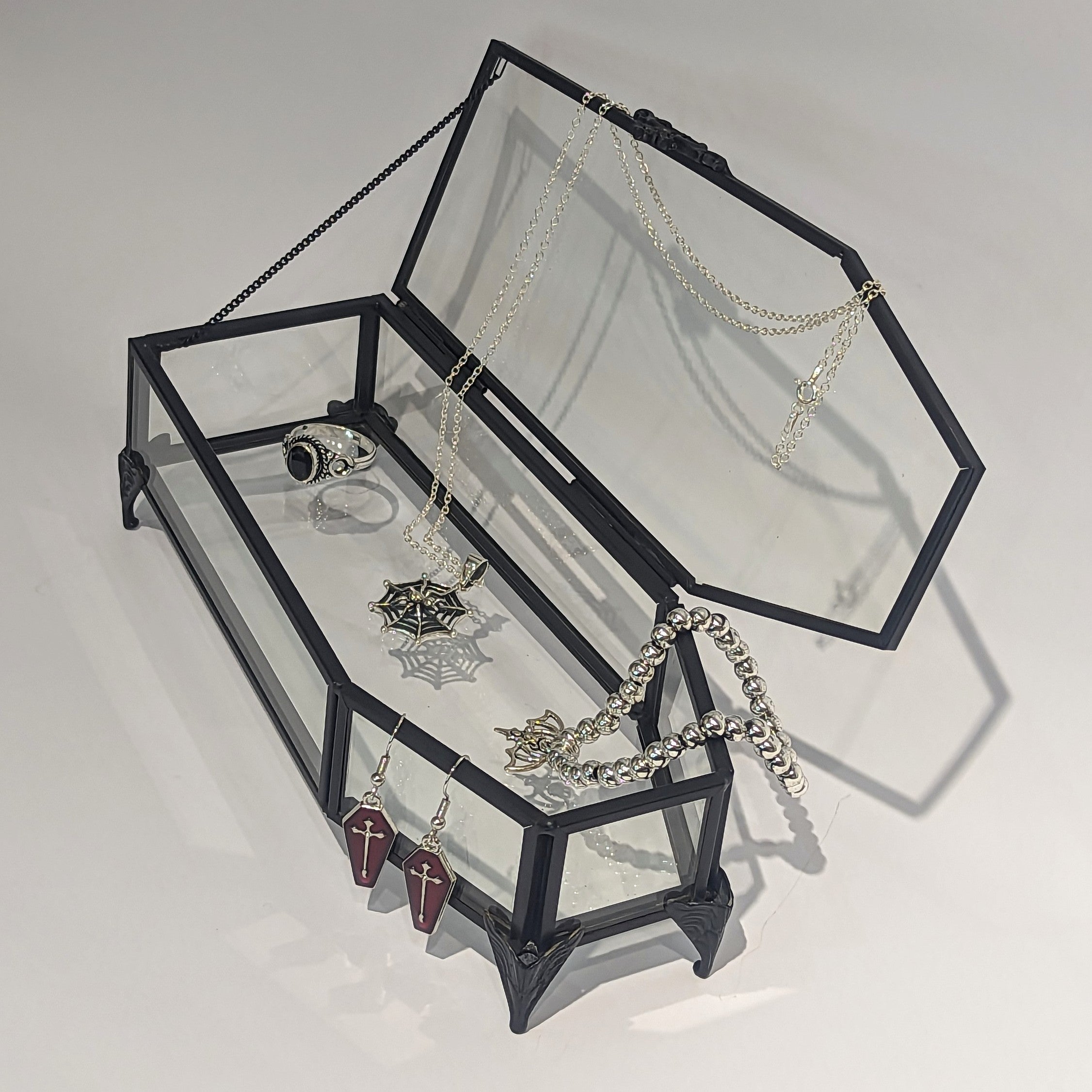 Glass trinket coffin case