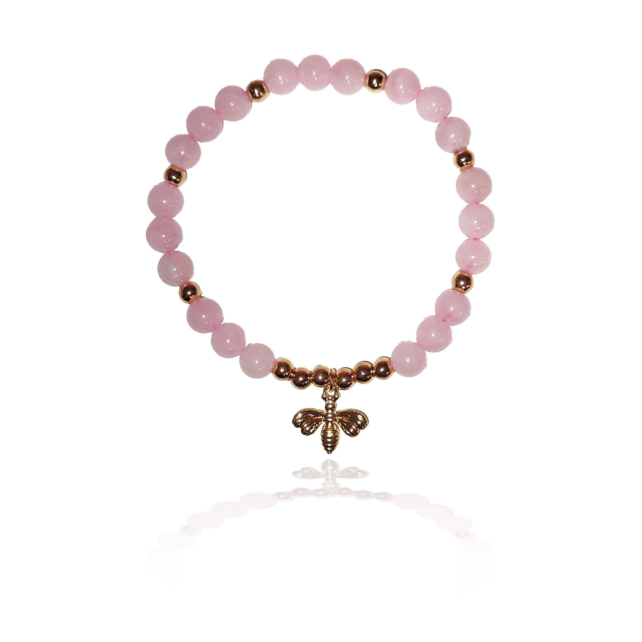 6mm Natural crystal bead bracelets with golden bee charm - 4 Crystal choices