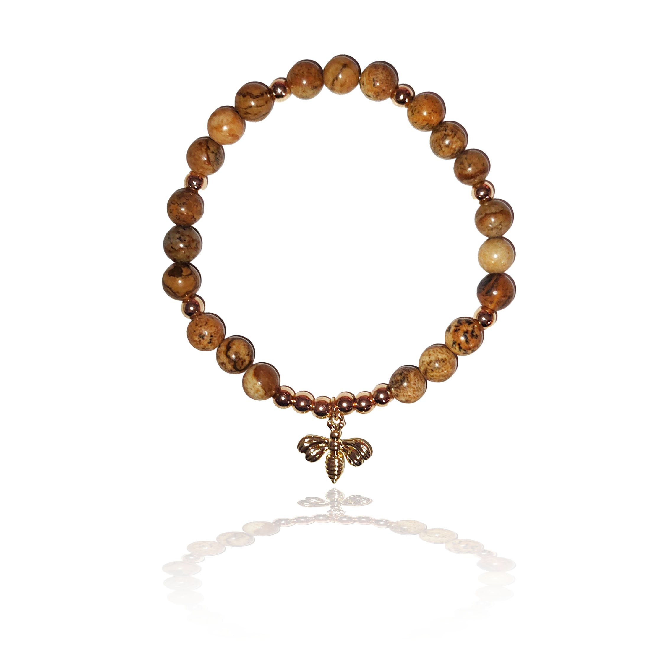 6mm Natural crystal bead bracelets with golden bee charm - 4 Crystal choices