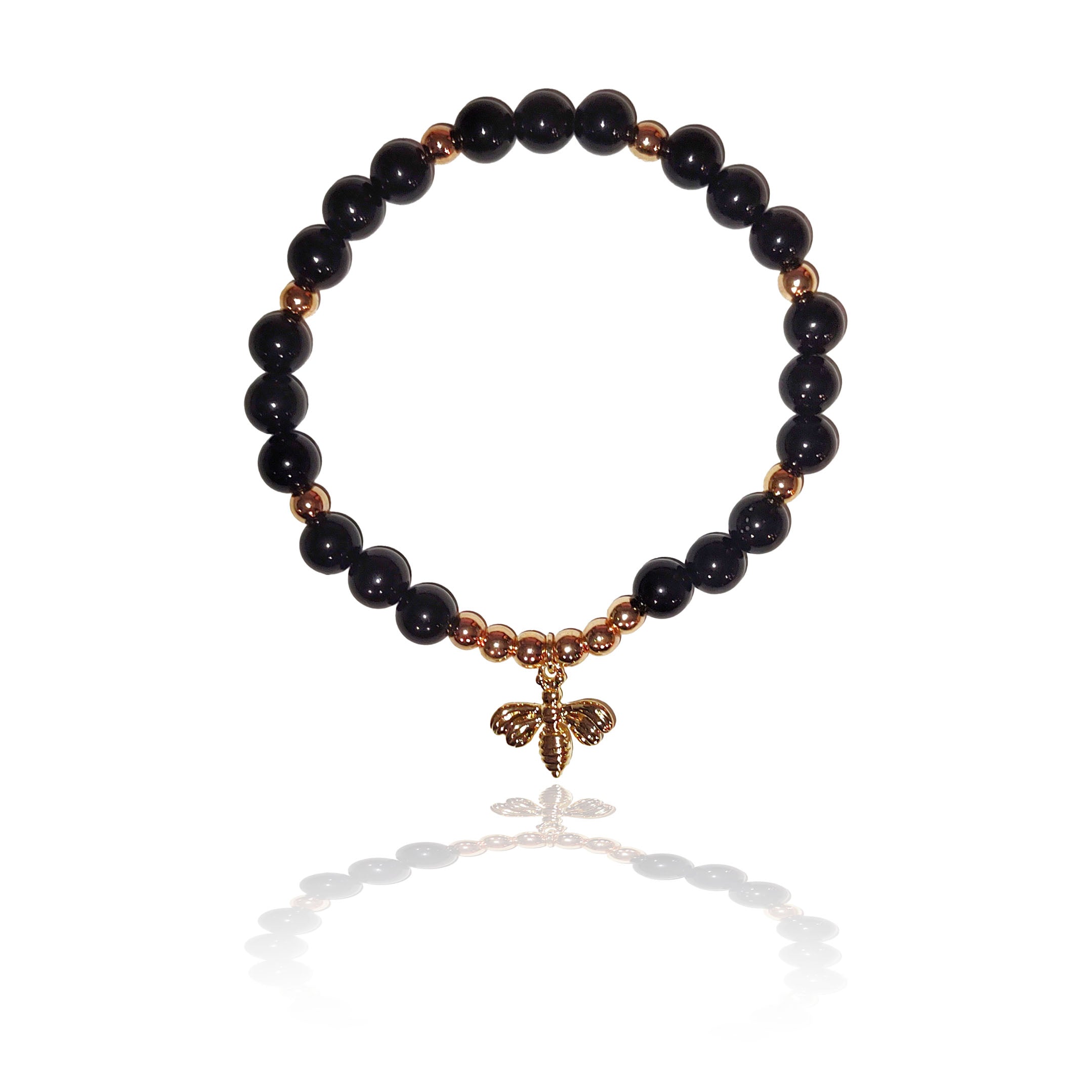 6mm Natural crystal bead bracelets with golden bee charm - 4 Crystal choices